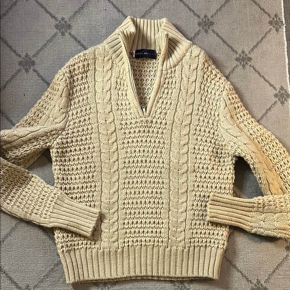 Sierra Designs 1/4 Zip Wool Cable Knit Sweater